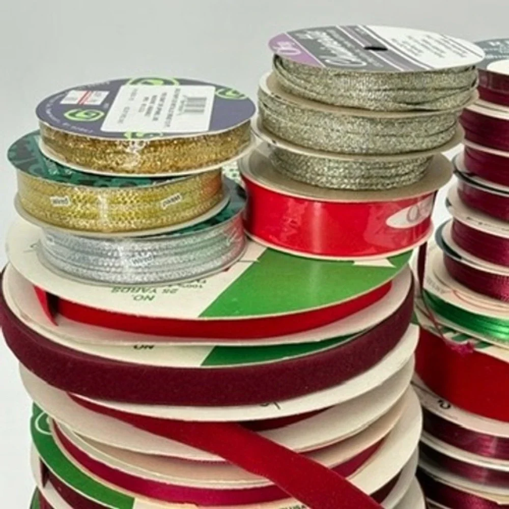 Christmas Ribbon Lot Vintage Offray Dillards Velvet Satin Metallic Spools